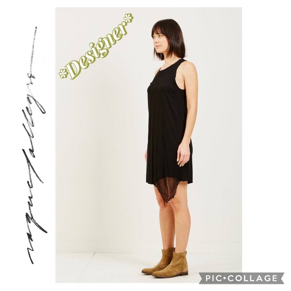 Raquel Allegra Black Muscle Tank Dress Distressed Hem Medium